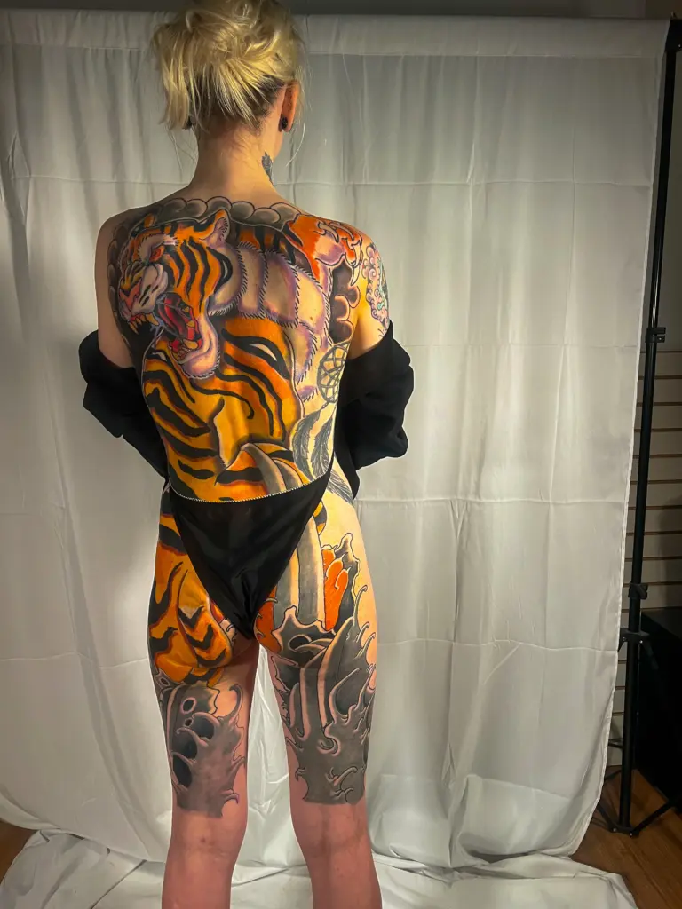 japanese inspired tiger full body tattoo